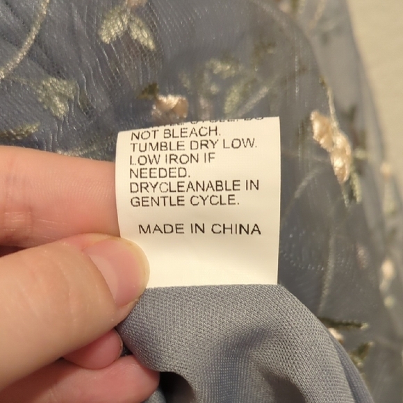 SHEIN blue floral embroidered mesh cross tie back sleeveless cami mini dress - Picture 12 of 13